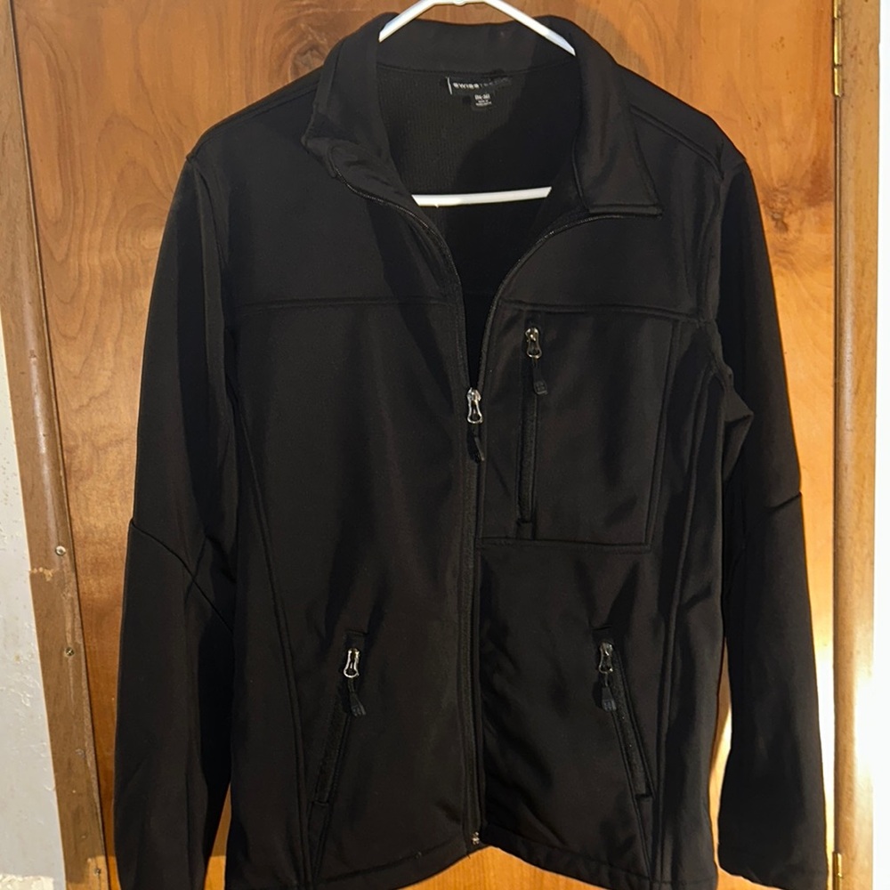 Swiss Tech Black Windbreaker with Full-Length Zipper and Stand-Up Collar